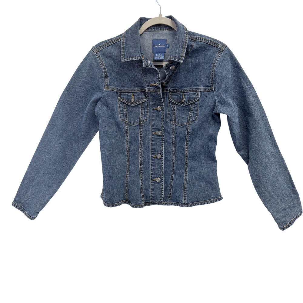 Faconnable Women's XS Blue Denim Jacket Medium‎ Wash Stretch fitted designer